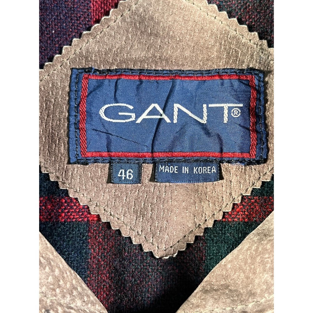 Gant Suede Bomber Jacket Mens 46 Brown Good Vintage Plaid Lined Korea - Picture 7 of 11